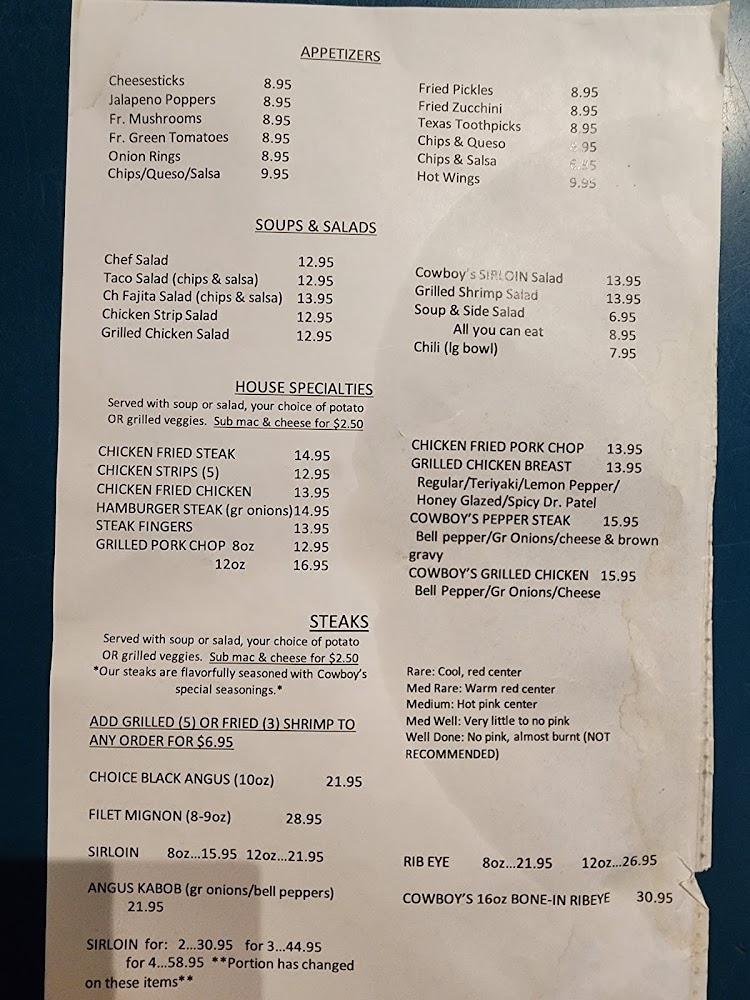 Cowboy's Steakhouse & Restaurant Menu image 2