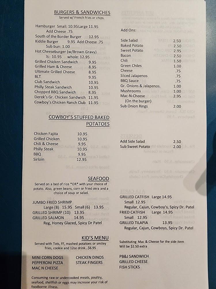 Cowboy's Steakhouse & Restaurant Menu image 3